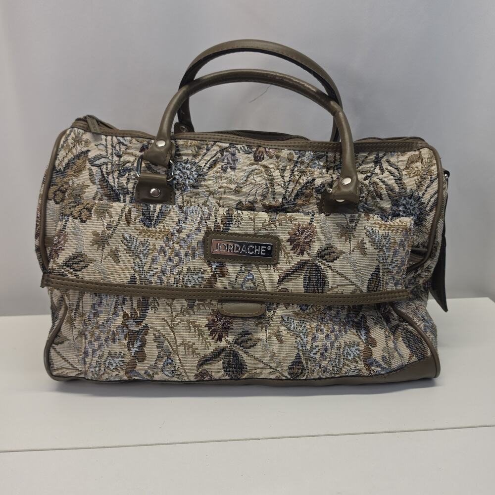 Vintage 90s Jordache Floral Tapestry Zip Shoulder Strap Duffel Travel Bag 14"